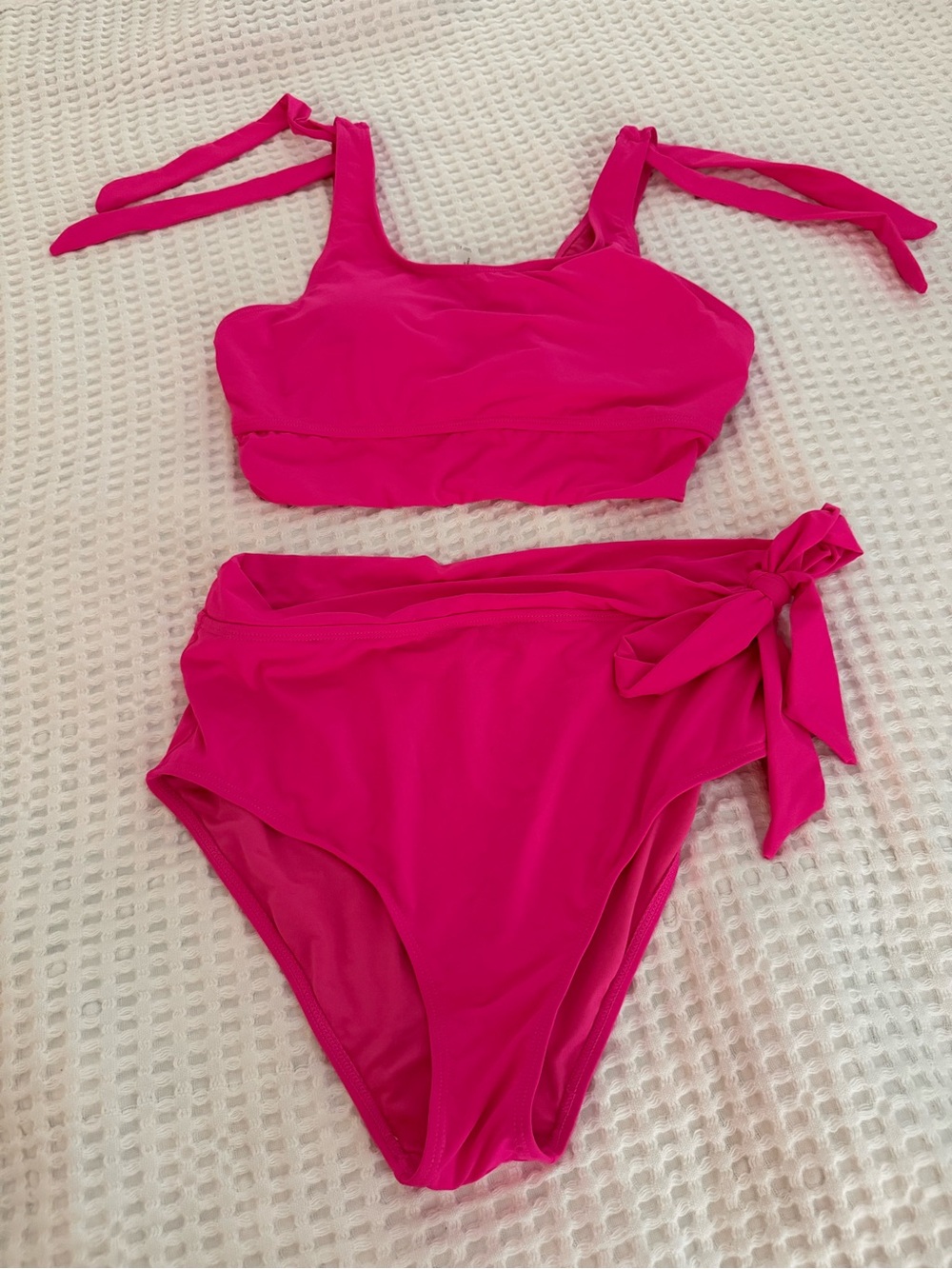 Younique Pink Tie-Shoulder High-Waist Bikini Set - Picture 3 of 8